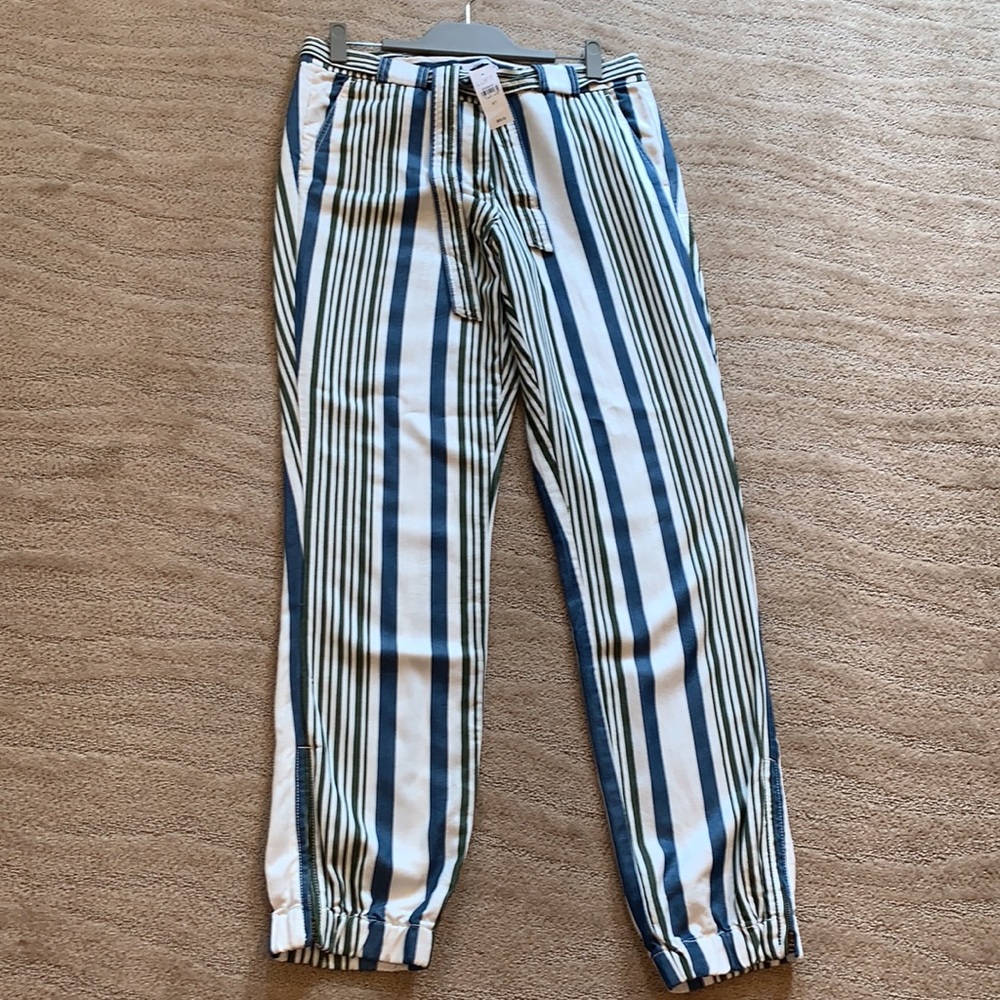 Ann Taylor LOFT | High-Rise Striped Zip Ankle‎ Joggers in 100% Lyocell - Picture 13 of 14
